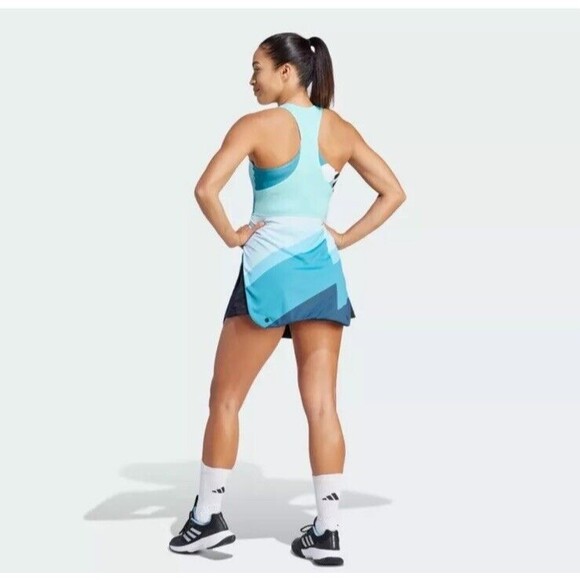 SZ M- Adidas Women's Aero Ready Transformative Tennis Dress, Flash Aqua /Black. - Picture 3 of 12